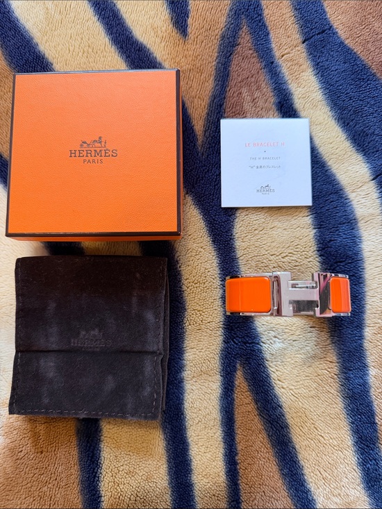 Hermes Orange Enamel Clic H Bracelet with Silver Hardware main image 5